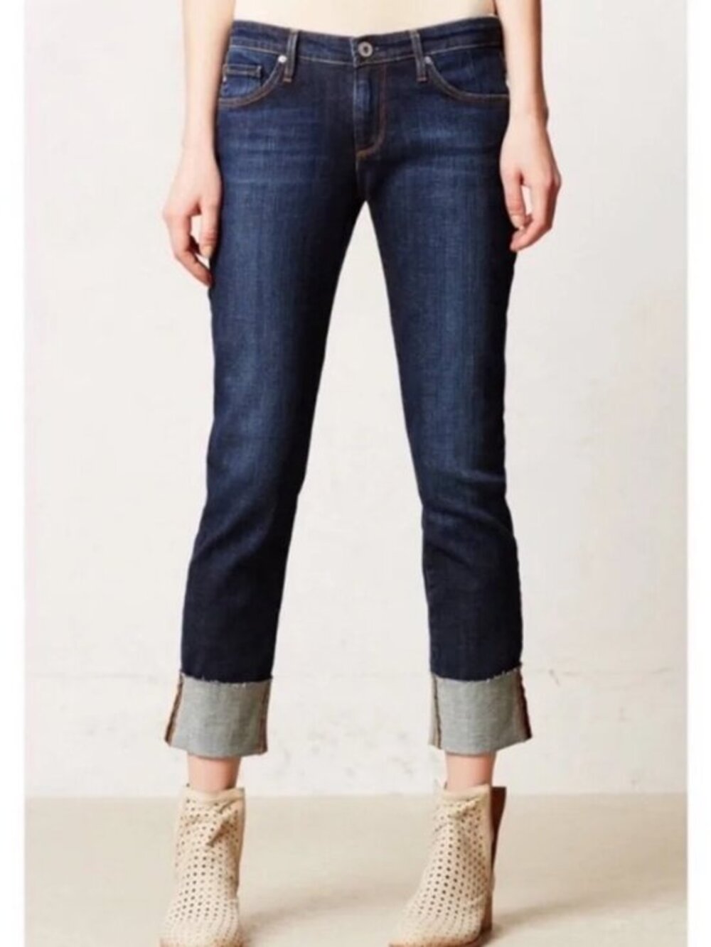 AG Adriano Goldschmied The Stevie Cuff Slim Straight Jeans Size 29 Dark Wash